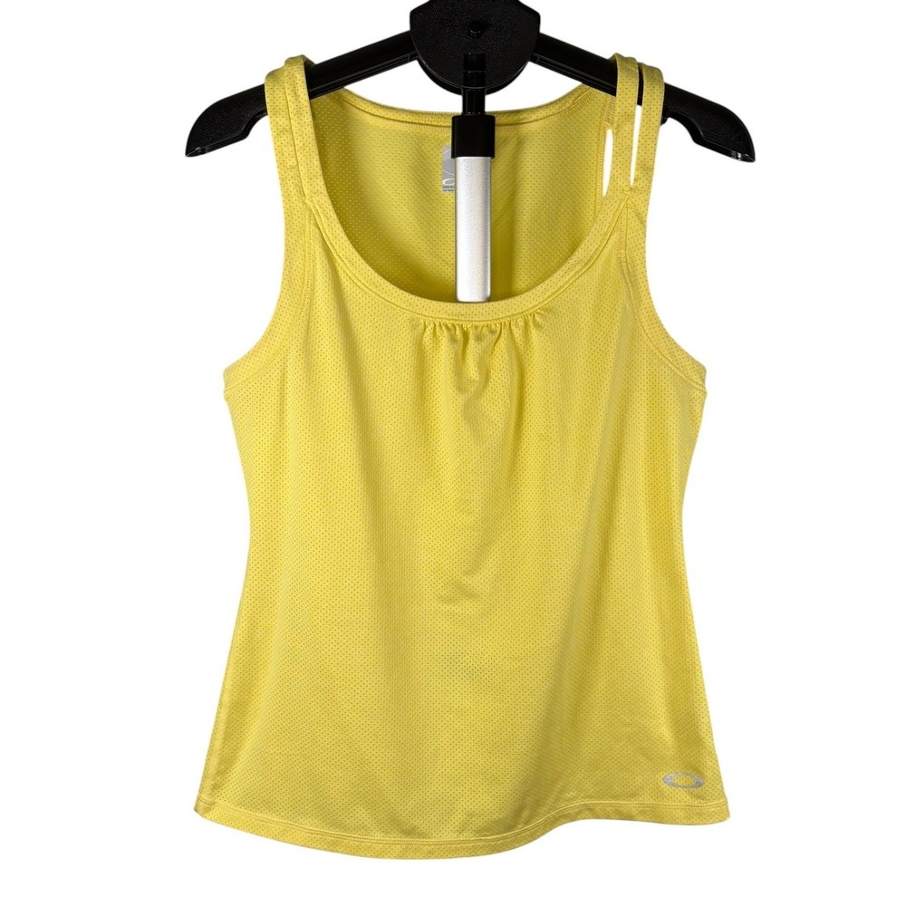 Oakley Womens Yellow Mesh Athletic Tank Top Scoop Neck Sleeveless XL